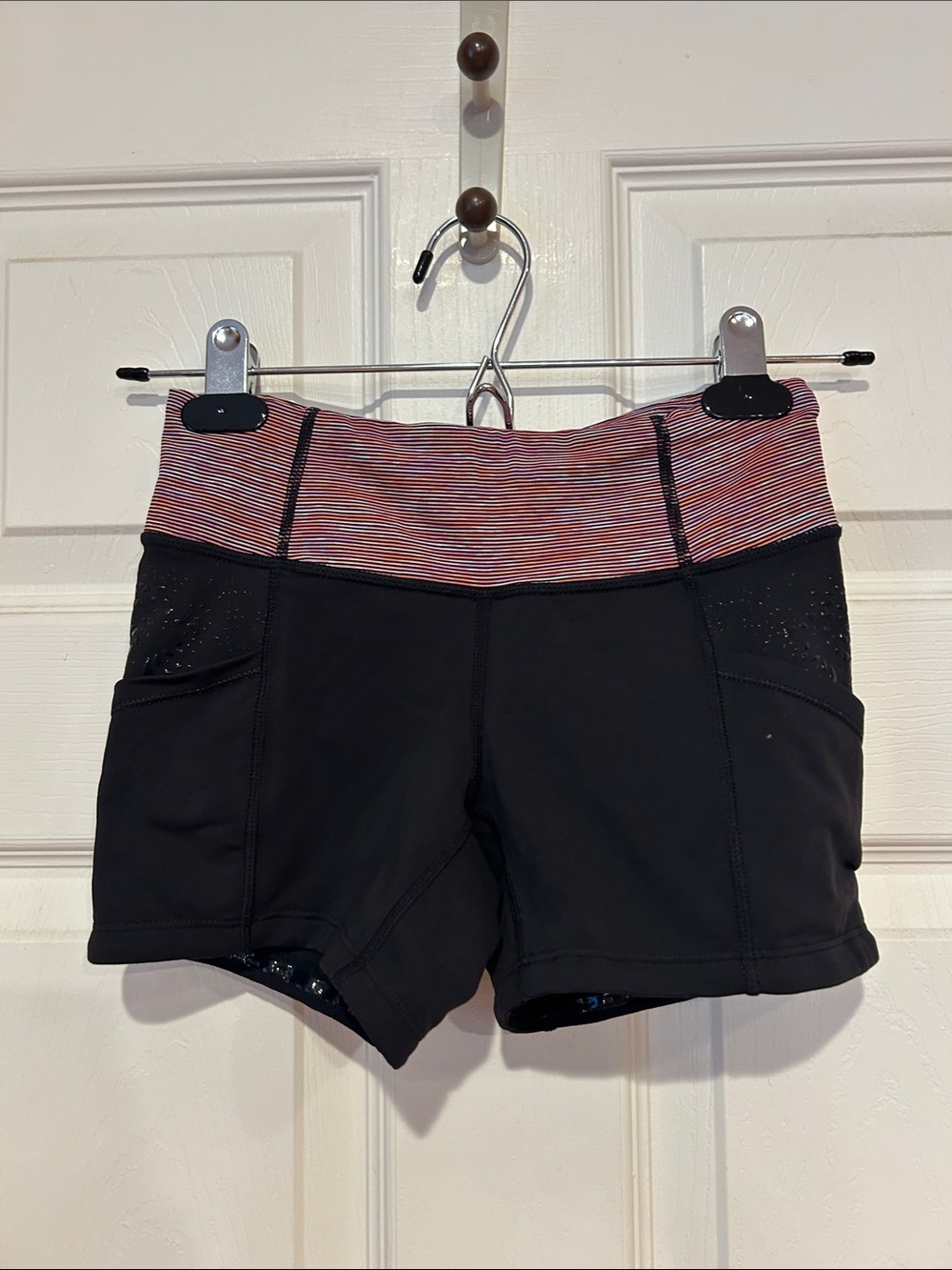 lululemon athletica Black Shorts with Pink Red Striped Waistband